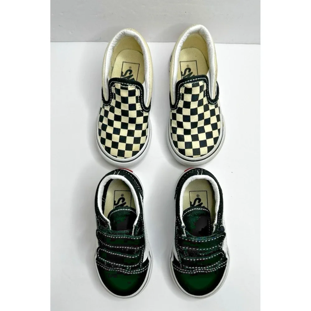 Vans Toddler Checkerboard Old School Black Slip On Hook Loop Sz 5 Set of 2 Pr